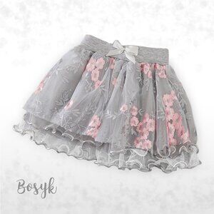 NEW- Romantic Embroidery Of Flowers And Leaves - Mesh-Tutu Skirt-Tutus for Girls